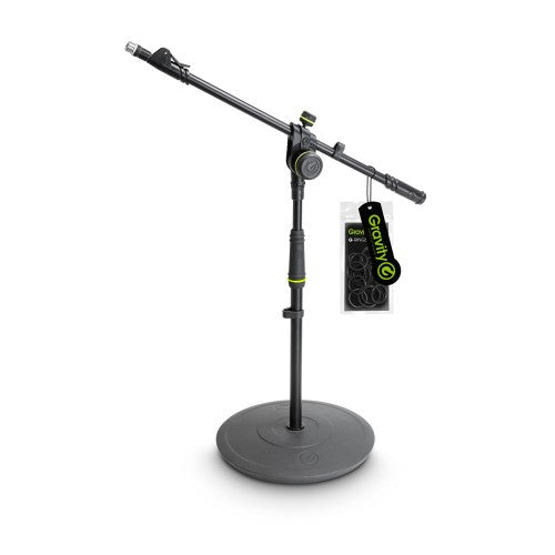 GRAVITY Short Microphone Stand with Round Base and 2-Point Adjustment Telescoping Boom